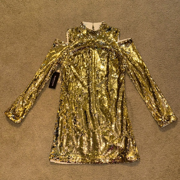 NWT Marciano Caela Sequin Cold Shoulder Mini Dress - Picture 6 of 12